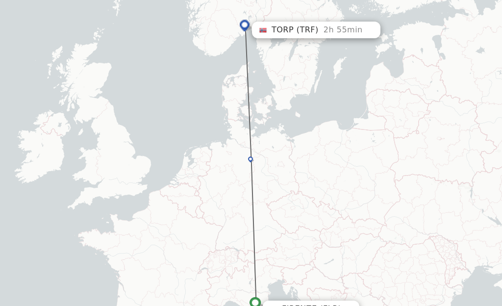 Flights from Florence to Sandefjord route map