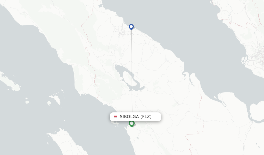 Route map with flights from Sibolga with Wings Air