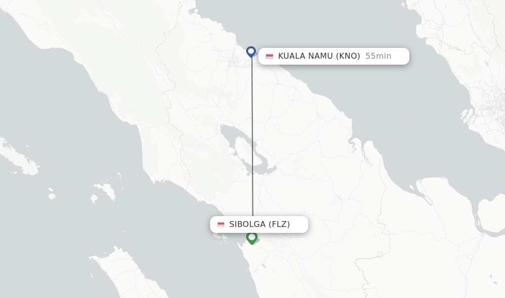 Flights from Sibolga to Kuala Namu route map