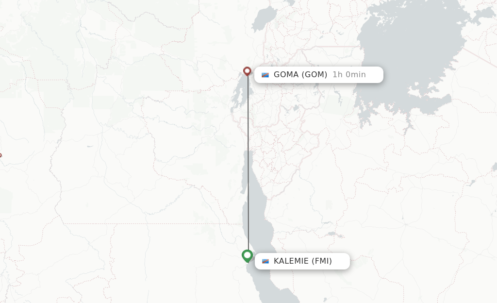 Flights from Kalemie to Goma route map