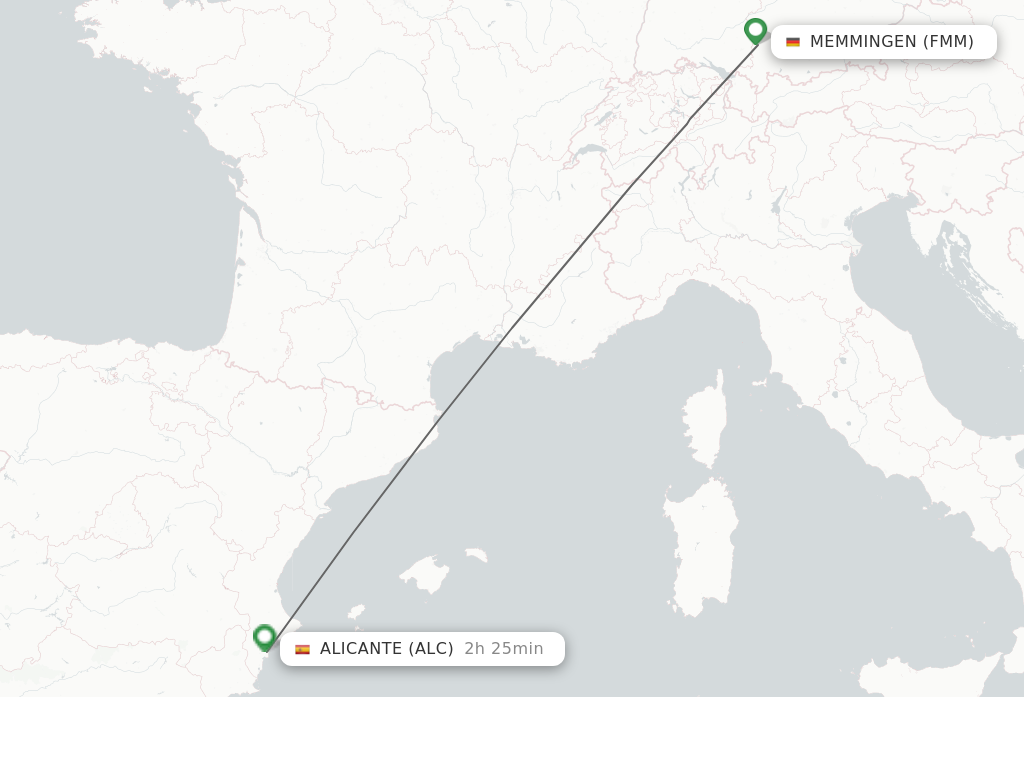 Flights from Memmingen to Alicante route map
