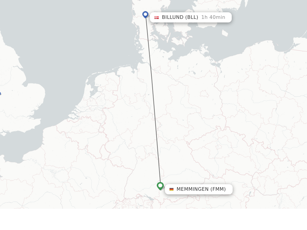 Flights from Memmingen to Billund route map