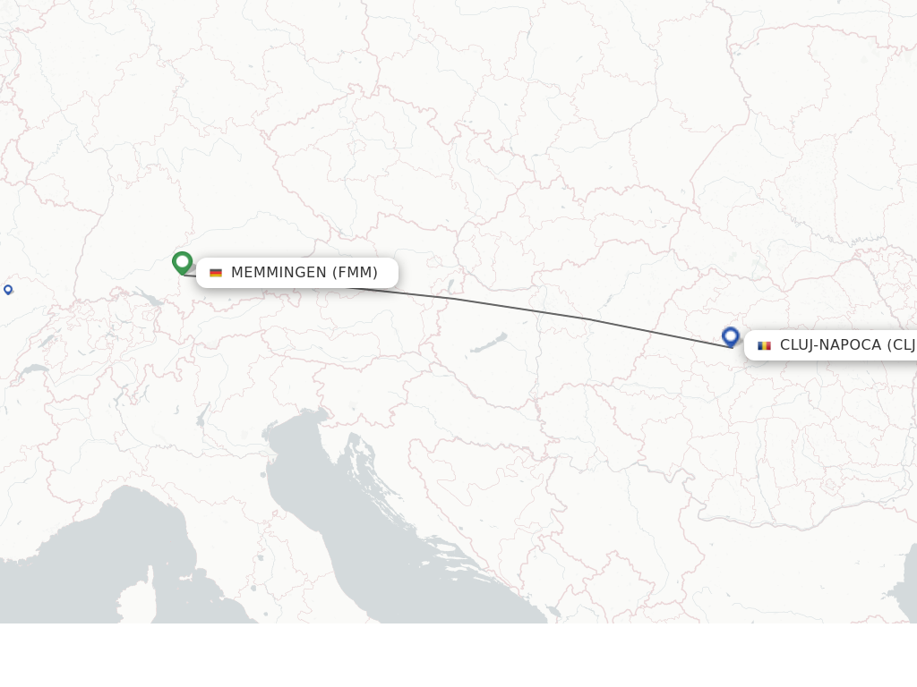 Flights from Memmingen to Cluj-Napoca route map