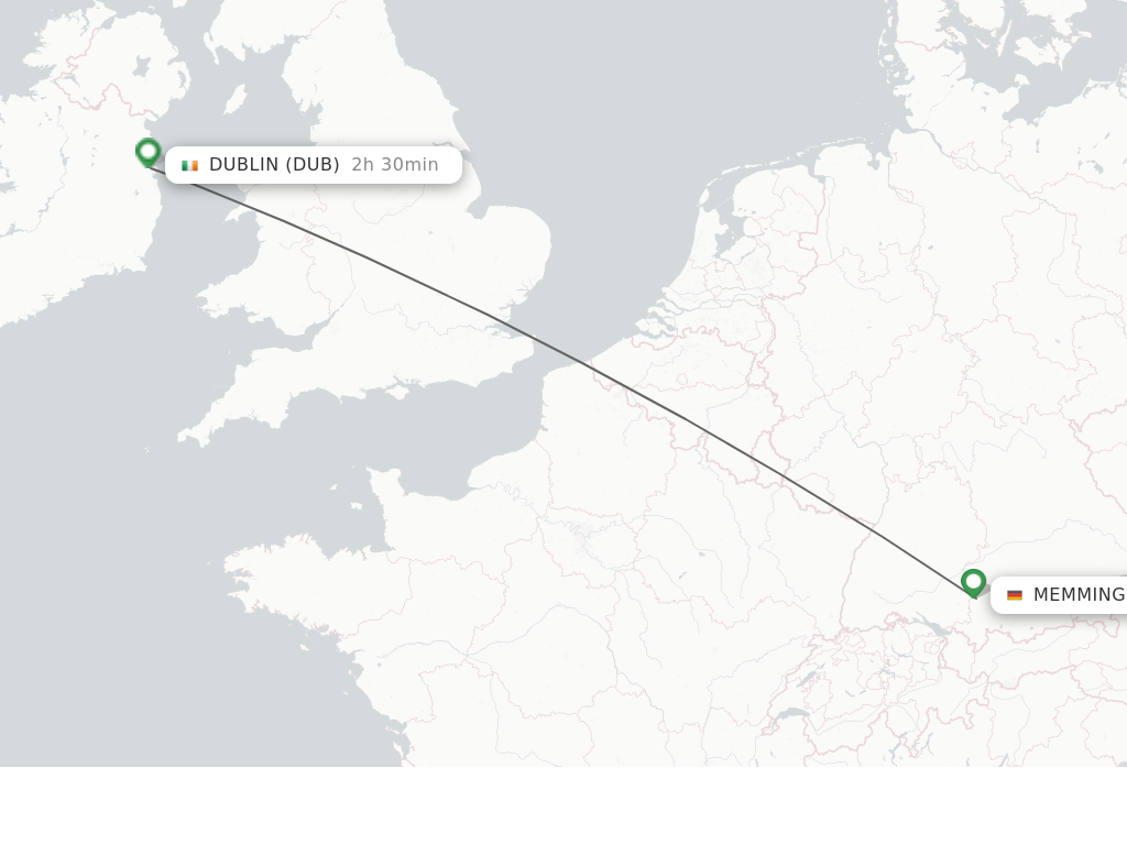 Flights from Memmingen to Dublin route map
