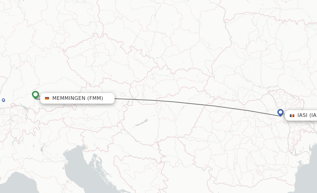 Flights from Memmingen to Iasi route map