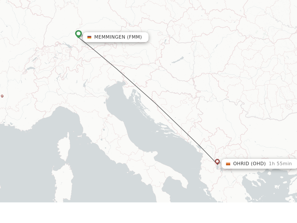 Flights from Memmingen to Ohrid route map