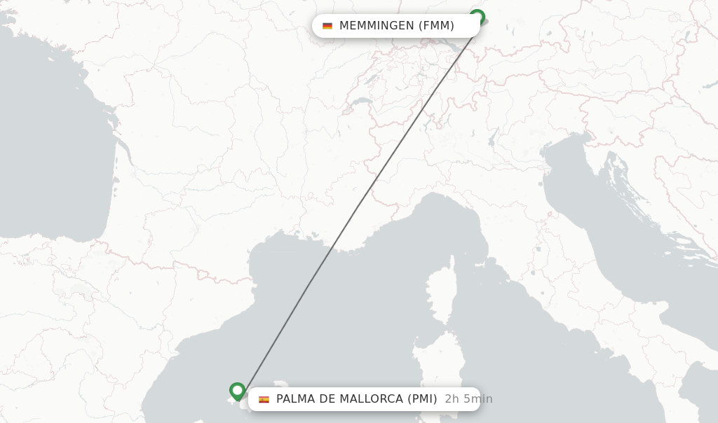 Flights from Memmingen to Palma de Mallorca route map