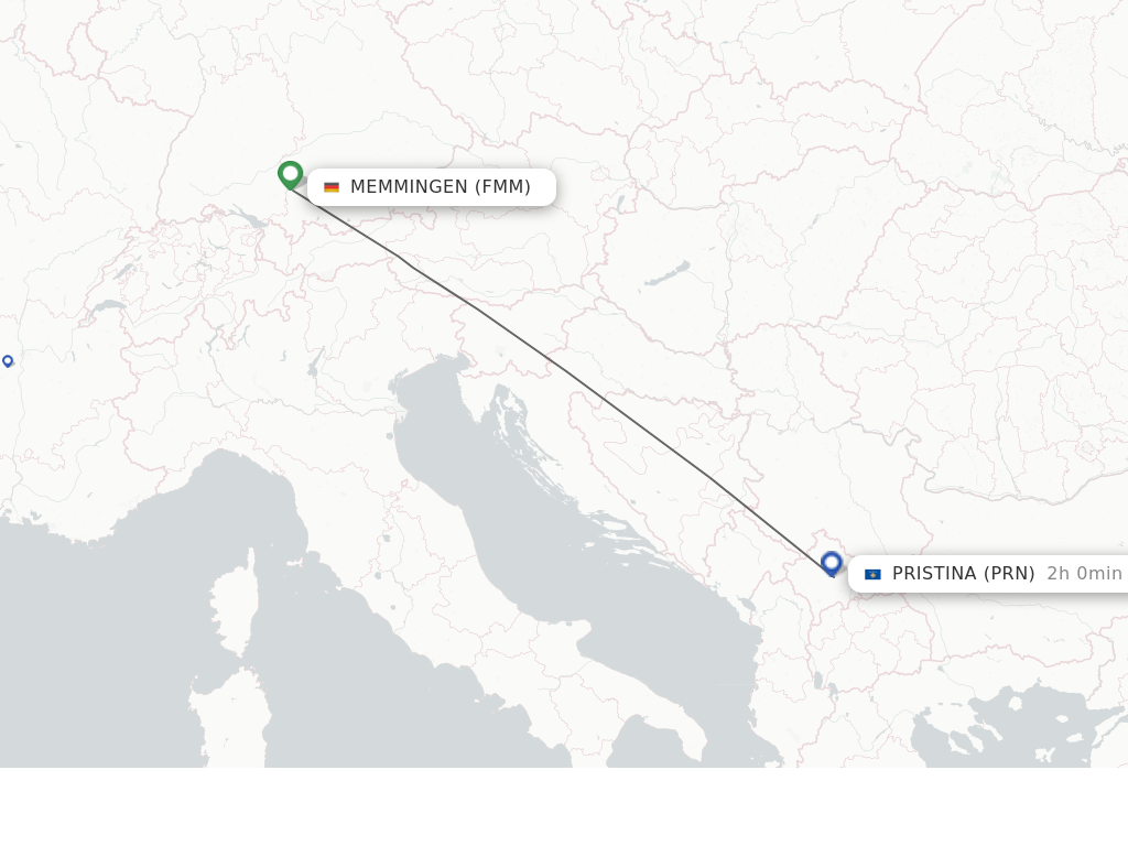 Flights from Pristina to Memmingen route map