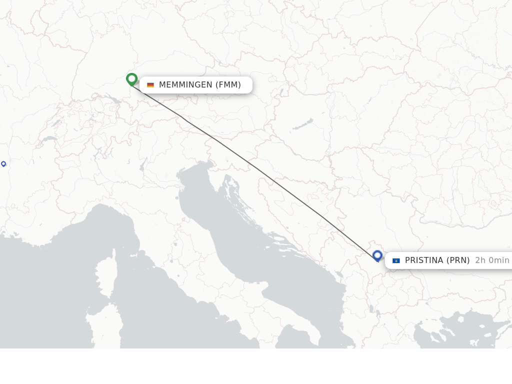Flights from Memmingen to Pristina route map