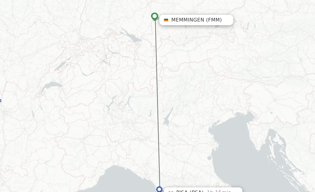 Flights from Memmingen to Pisa route map