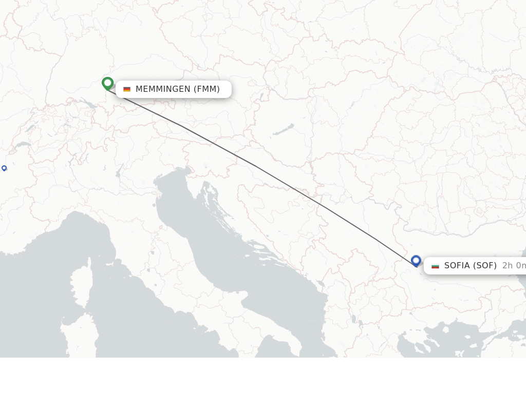 Flights from Memmingen to Sofia route map