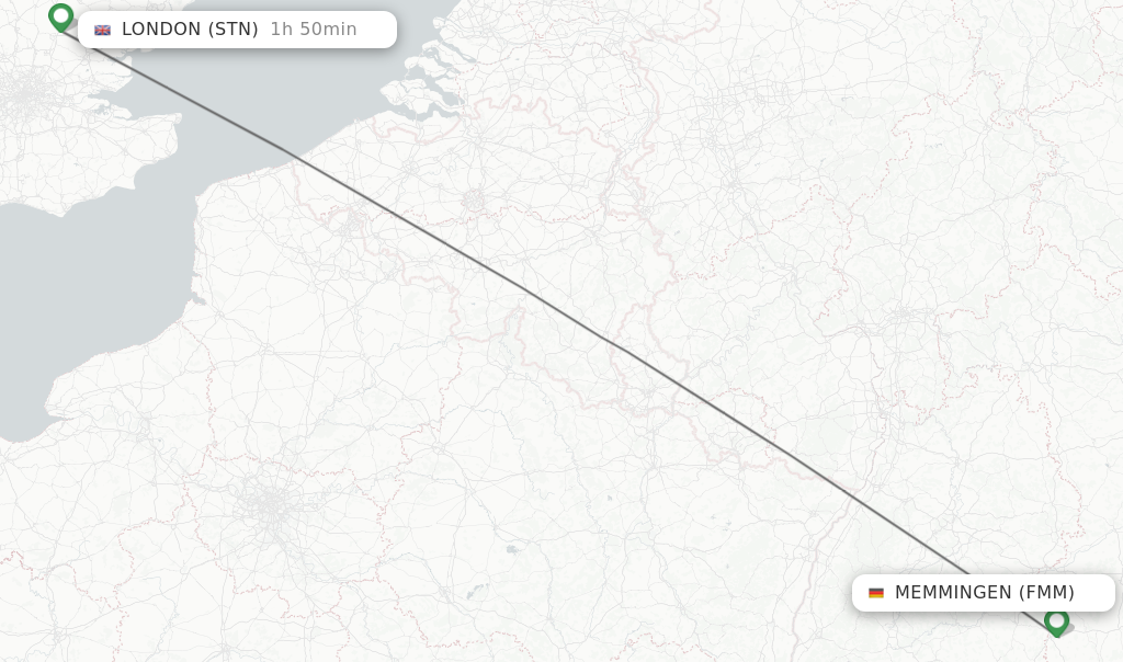 Flights from Memmingen to London route map