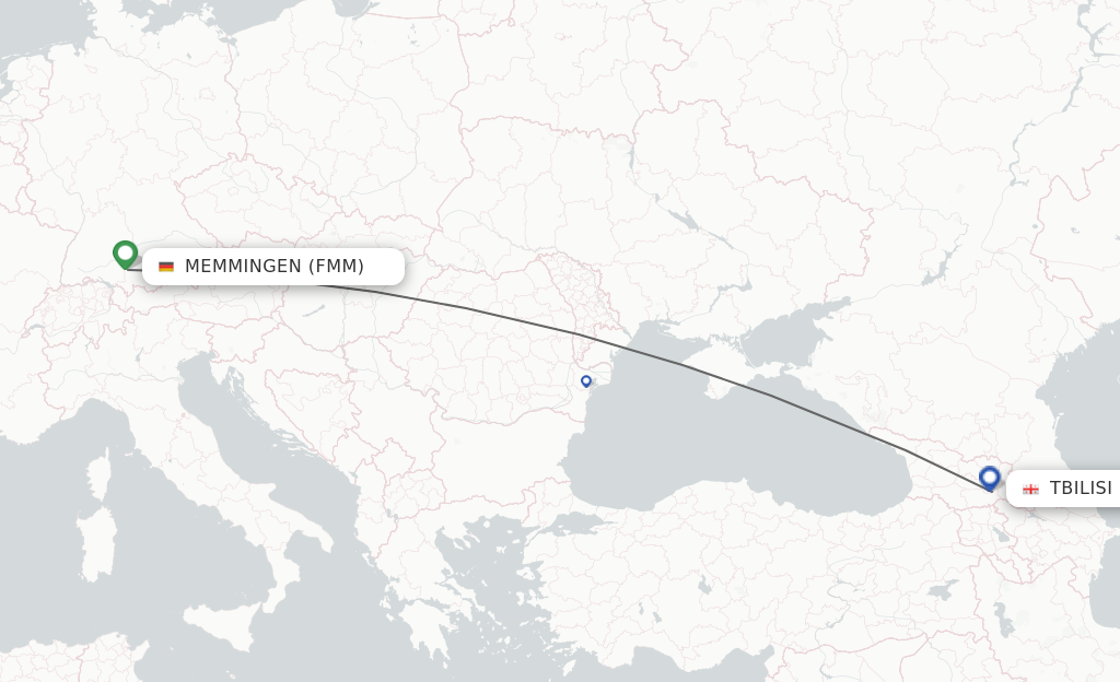 Flights from Memmingen to Tbilisi route map