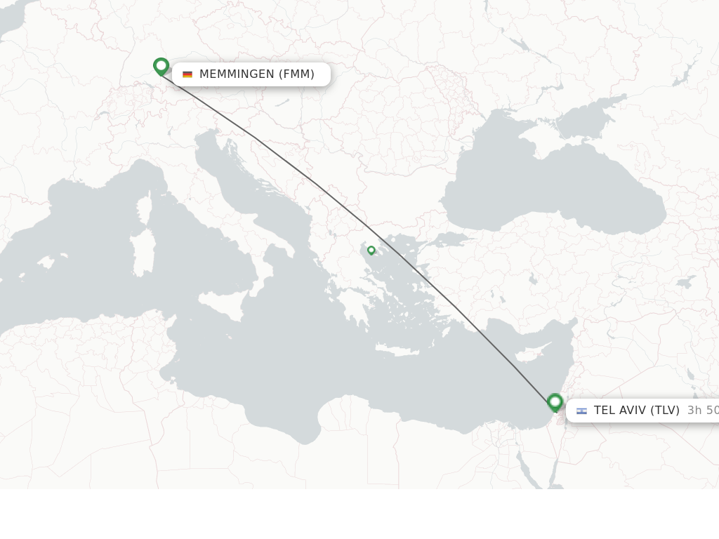 Flights from Memmingen to Tel Aviv-Yafo route map
