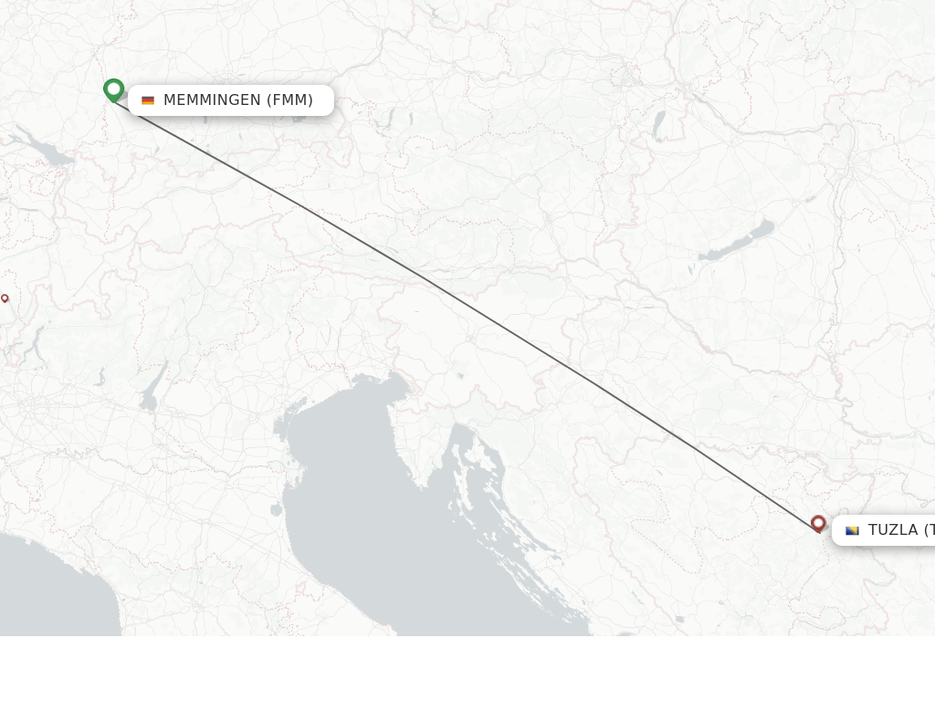 Flights from Memmingen to Tuzla route map
