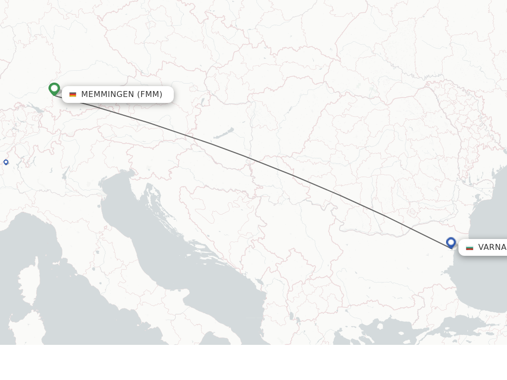 Flights from Memmingen to Varna route map