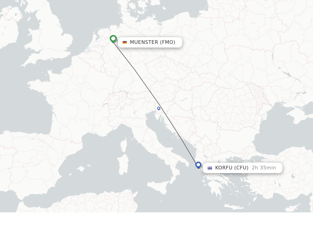 Flights from Muenster to Kerkyra route map