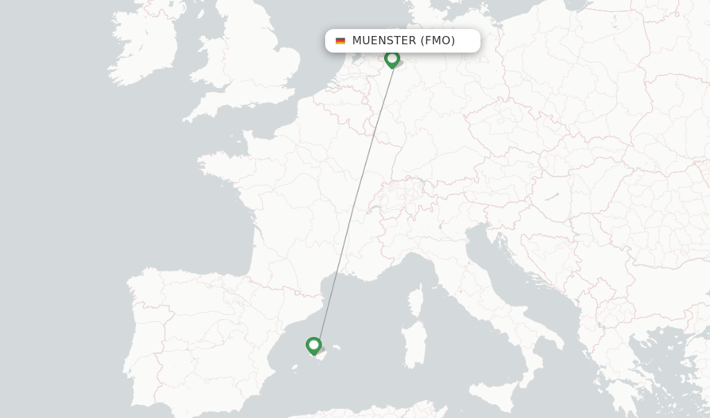 Route map with flights from Muenster with Eurowings