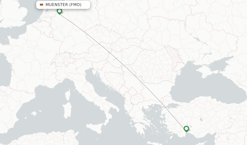 Route map with flights from Muenster with SunExpress