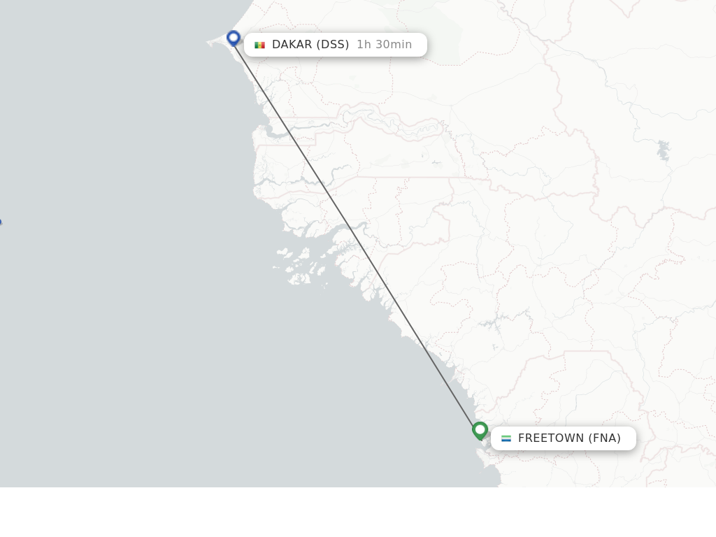 Flights from Freetown to Dakar route map