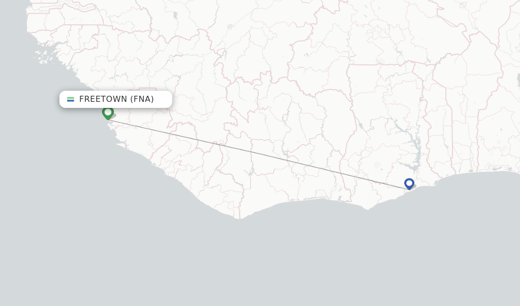 Route map with flights from Freetown with Kenya Airways