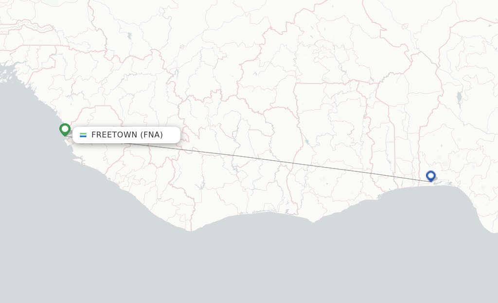 Route map with flights from Freetown with Air Peace