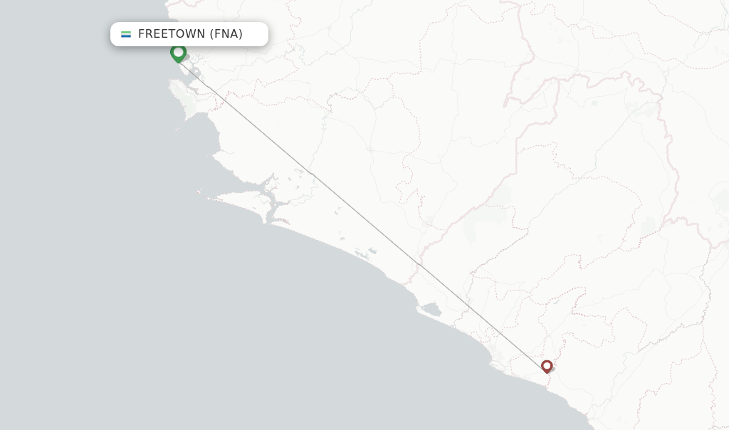Route map with flights from Freetown with Brussels Airlines