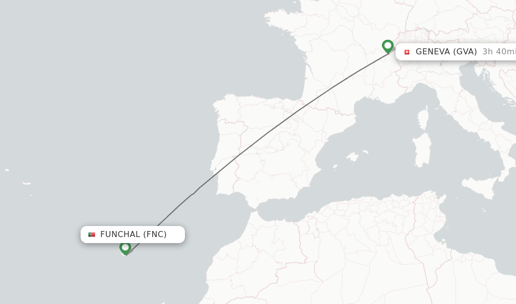 Flights from Funchal to Geneva route map