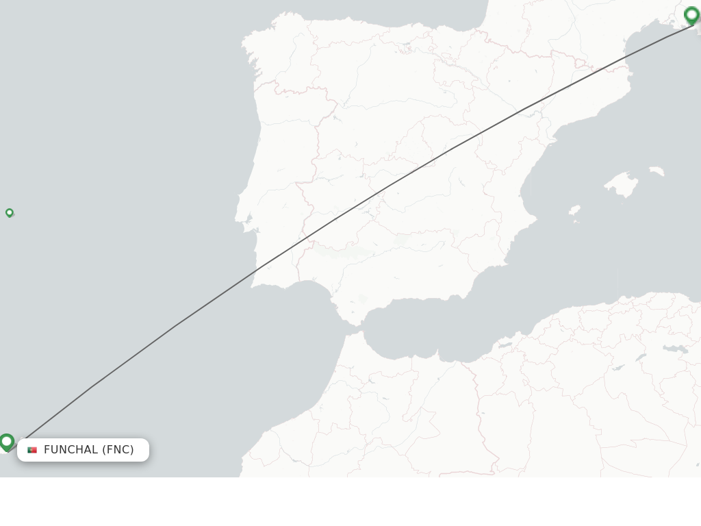 Flights from Funchal to Marseille route map