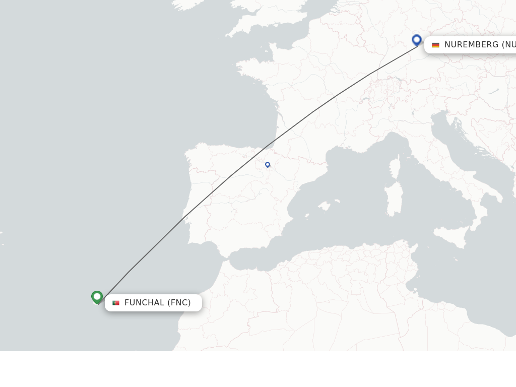 Flights from Funchal to Nuremberg route map