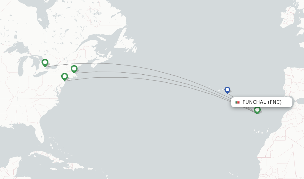 Route map with flights from Funchal with Azores Airlines