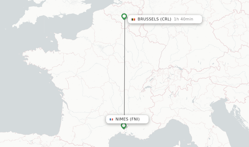 Flights from Nimes to Brussels route map