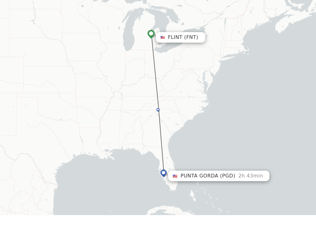 Flights from Flint to Punta Gorda route map