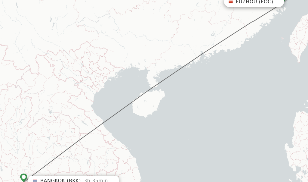 Flights from Fuzhou to Bangkok route map
