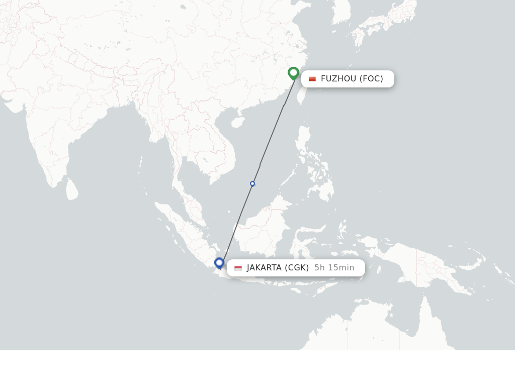 Flights from Fuzhou to Jakarta route map