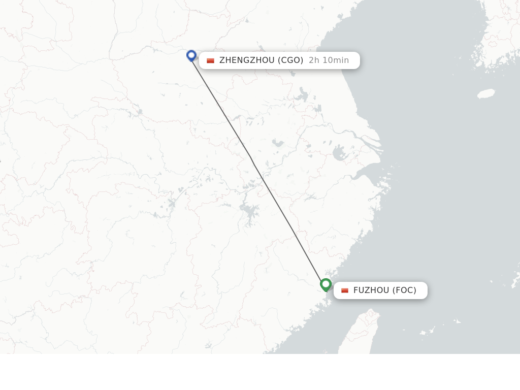 Flights from Fuzhou to Zhengzhou route map