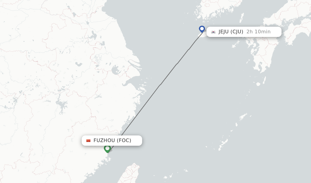 Flights from Fuzhou to Jeju route map