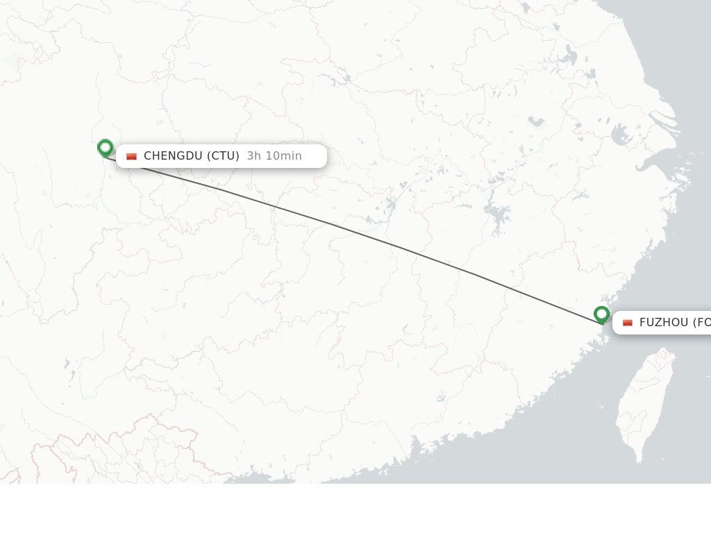 Flights from Fuzhou to Chengdu route map
