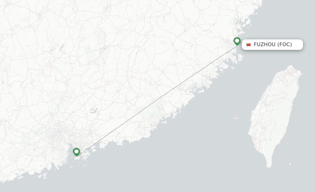 Route map with flights from Fuzhou with Cathay Pacific
