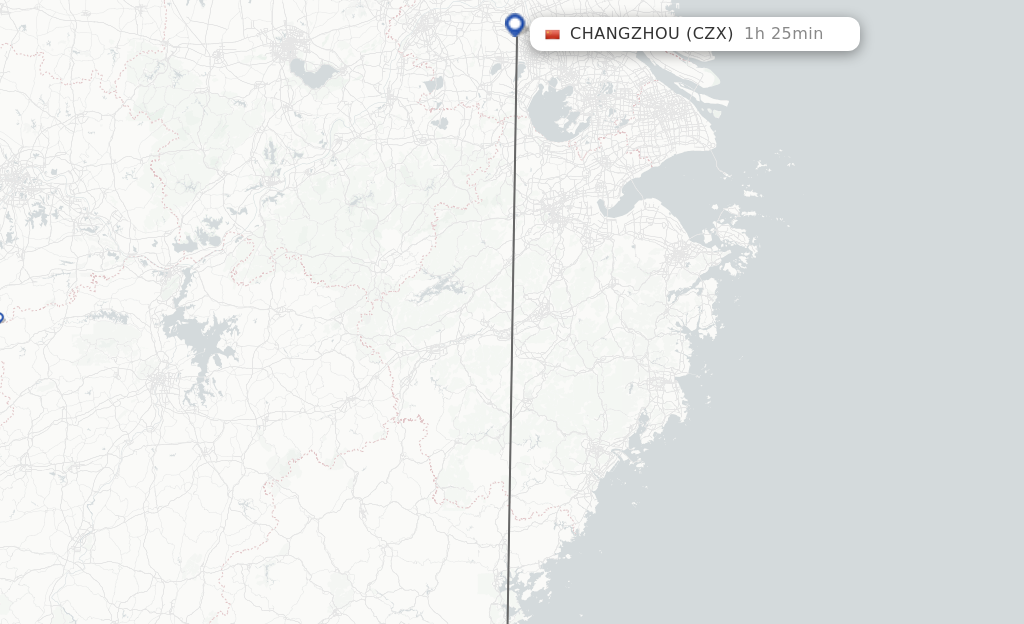 Flights from Fuzhou to Changzhou route map