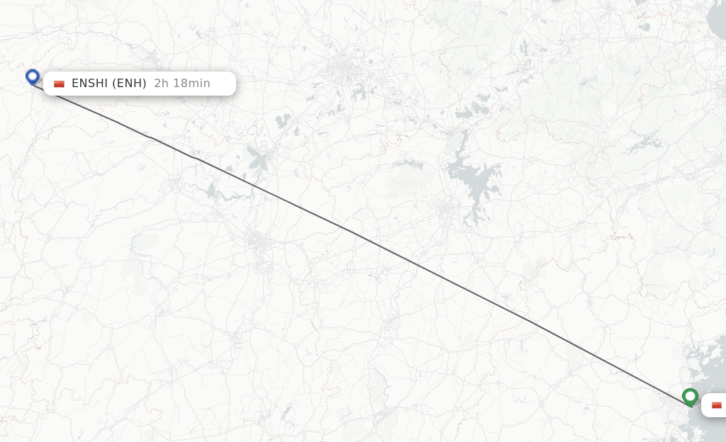 Flights from Fuzhou to Enshi route map