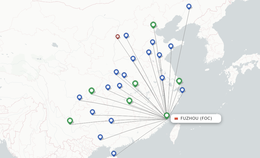 Route map with flights from Fuzhou with Fuzhou Airline