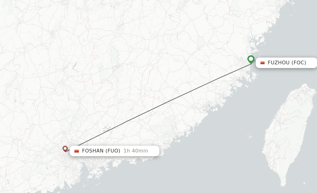 Flights from Fuzhou to Fuoshan route map