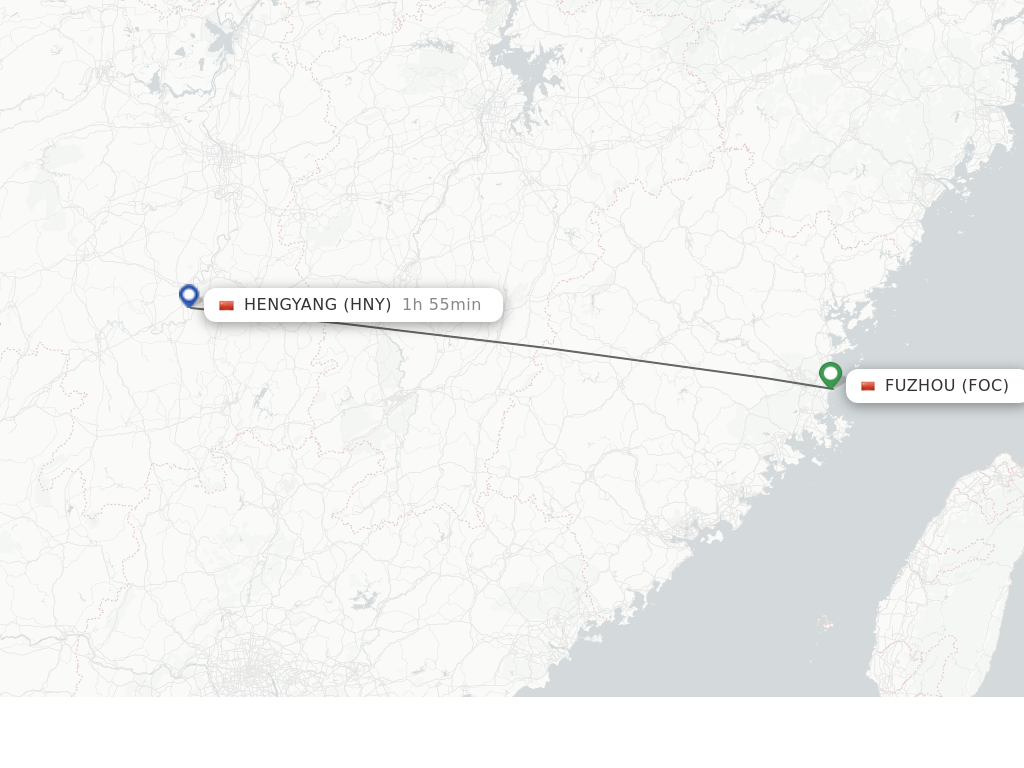 Flights from Fuzhou to Hengyang route map