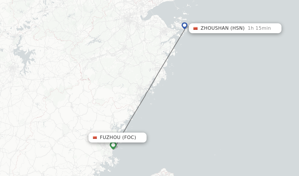 Flights from Fuzhou to Zhoushan route map