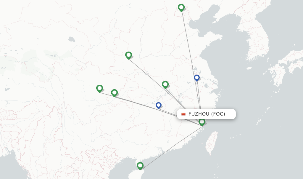 Route map with flights from Fuzhou with Hainan Airlines