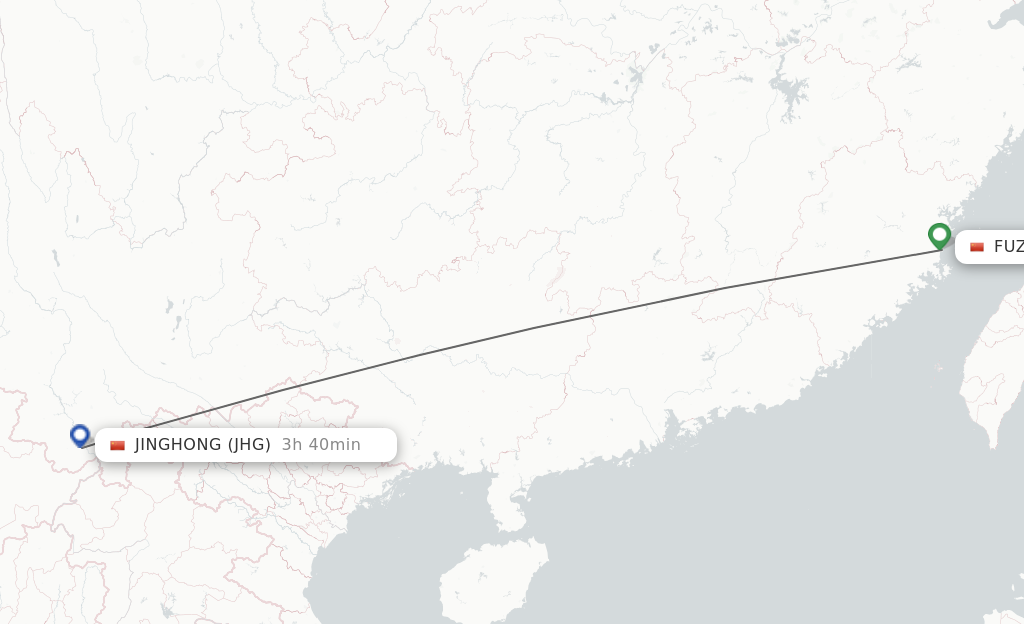 Flights from Fuzhou to Jinghong route map