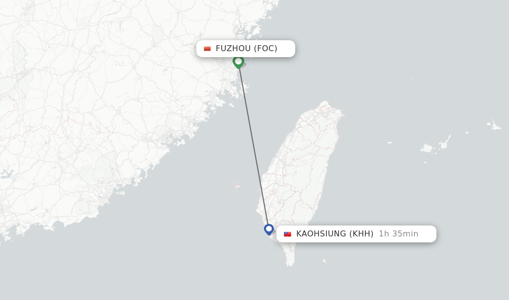 Flights from Fuzhou to Kaohsiung route map