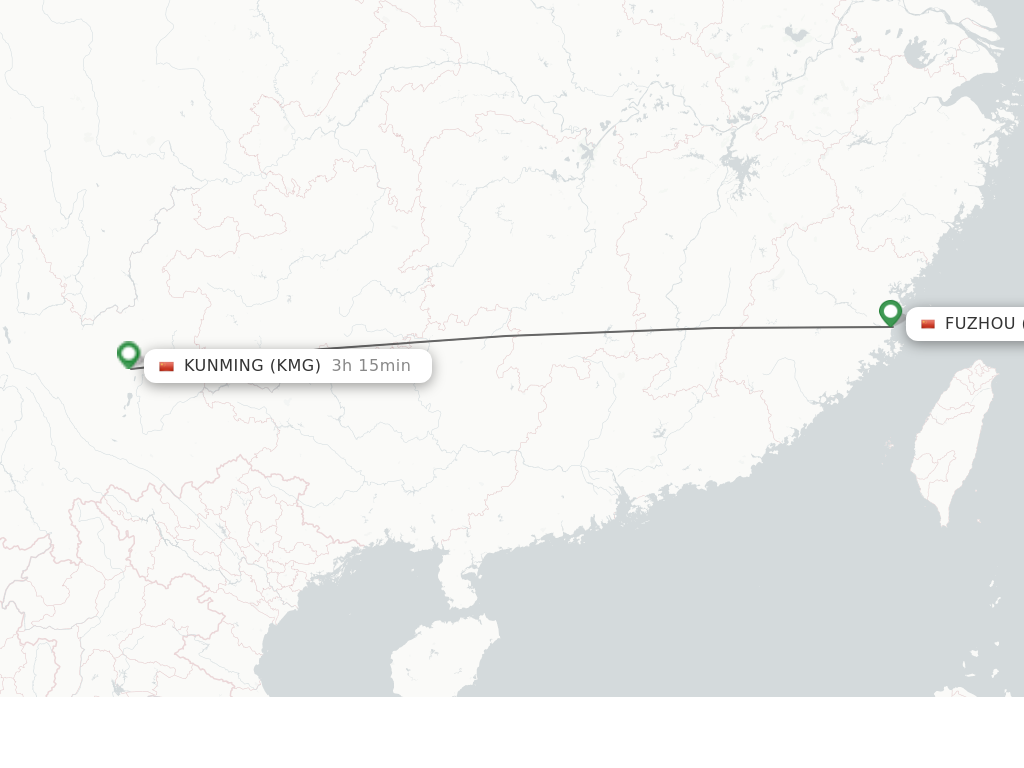 Flights from Fuzhou to Kunming route map