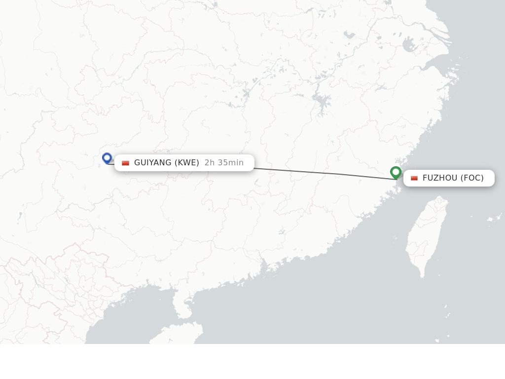 Flights from Fuzhou to Guiyang route map